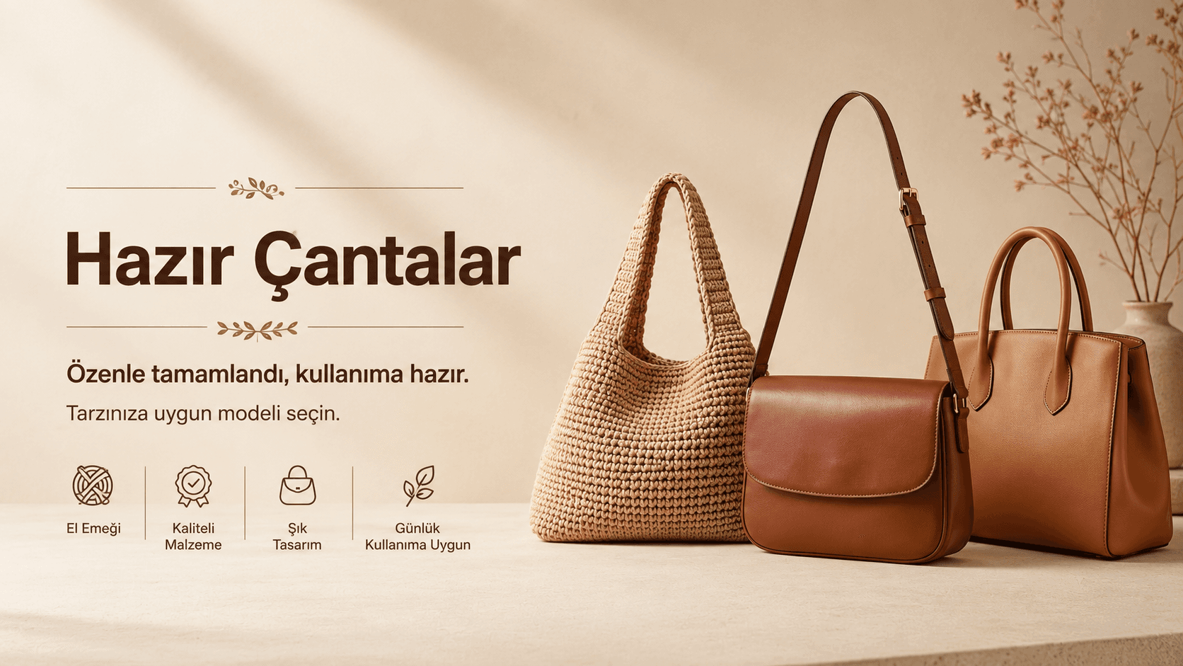 Atölyede tamamlanmış hazır çantalar