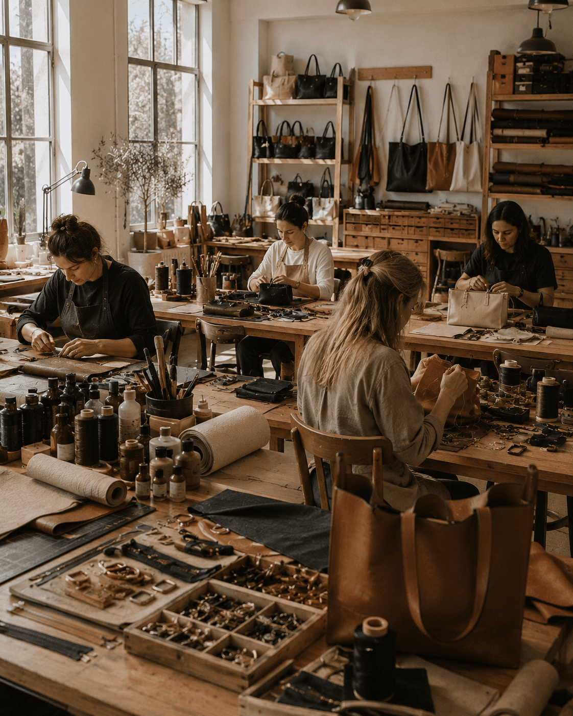 Atölyede çalışma masasında workshop anı
