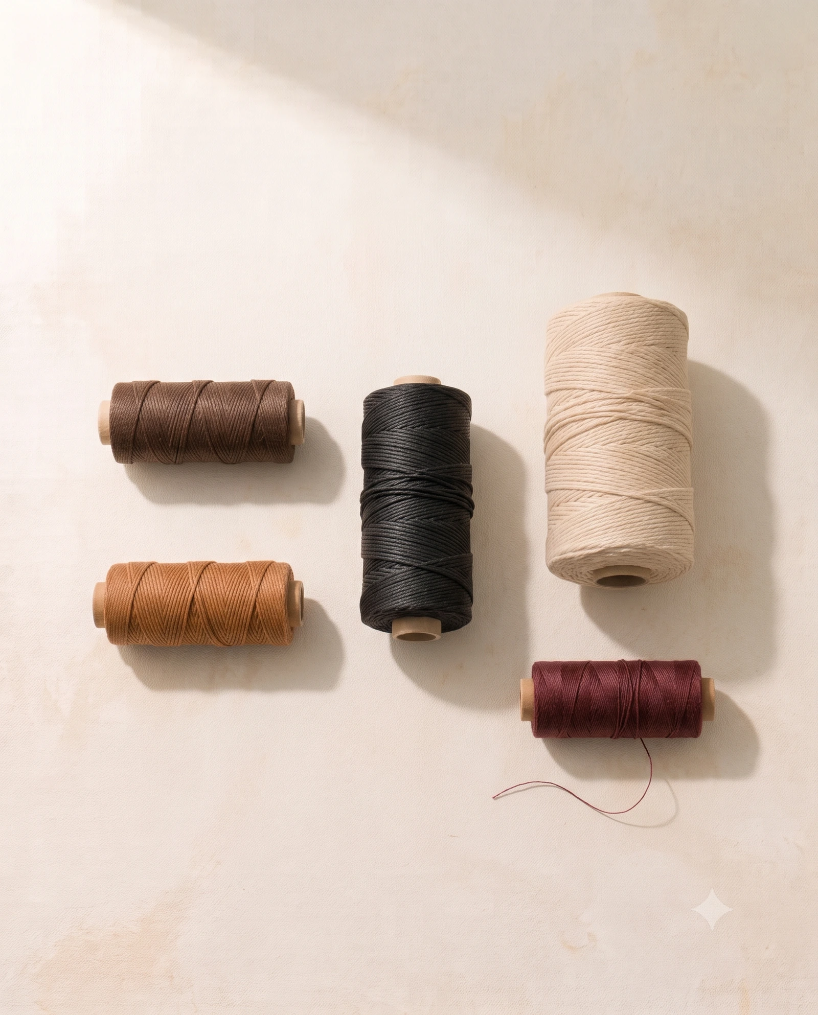 Deri ürünlerin el ve makine dikiminde kullanılan balmumlu ve polyester dikiş iplikleri