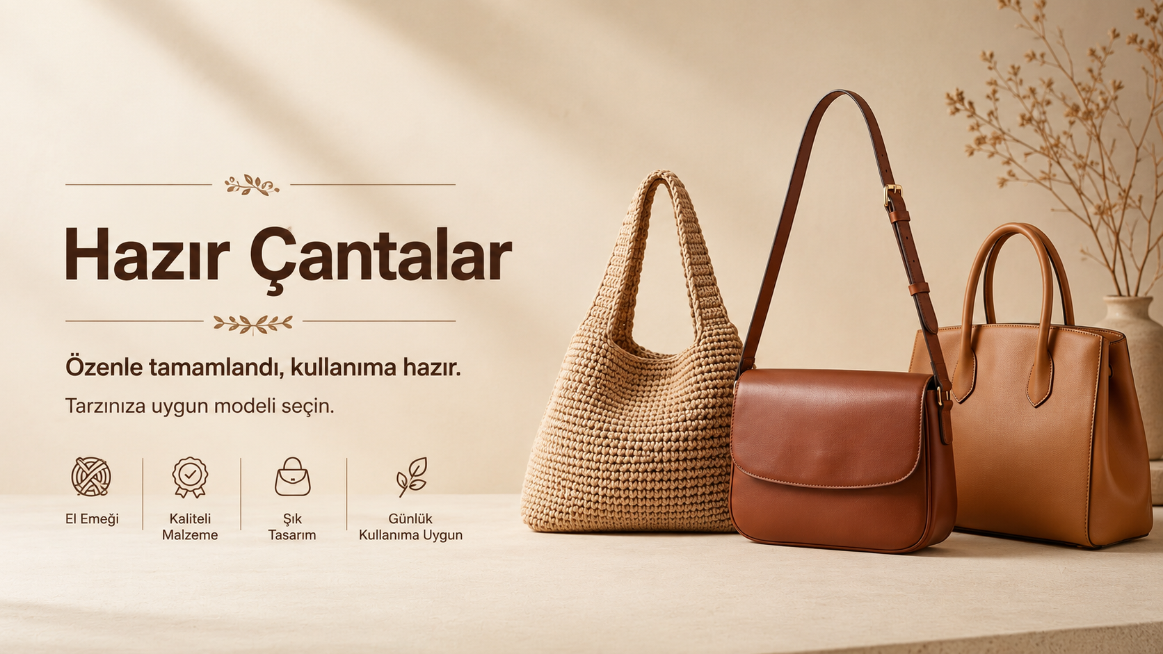 Atölyede tamamlanmış hazır çantalar
