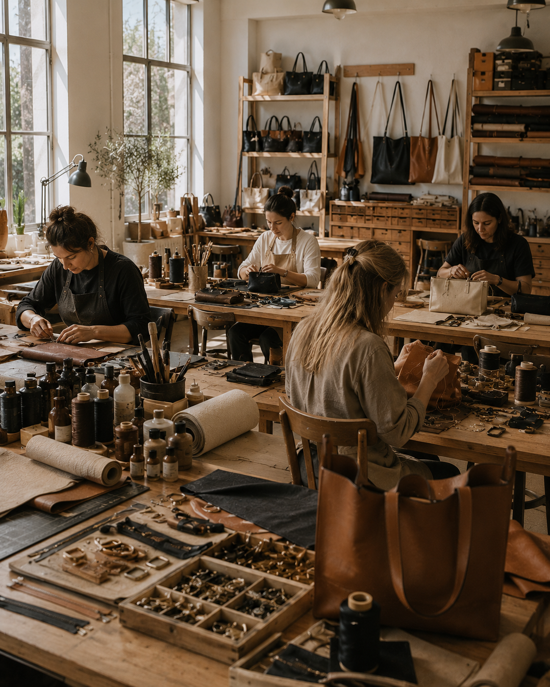 Atölyede çalışma masasında workshop anı